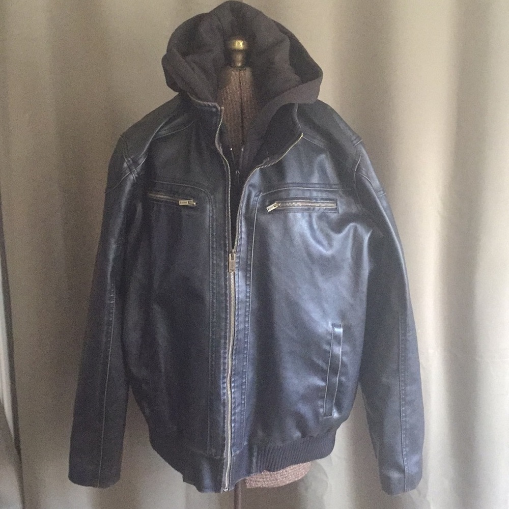 Men’s Guess Leather Bomber Hoodie